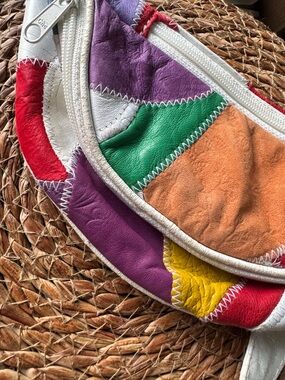 Vtg Colorblock Leather Fanny pack Mini Bag - fun colors, retro af